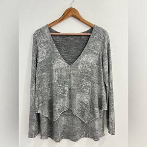 Soft Surroundings Silver Metallic Layered Long Sleeve Blouse Size Medium